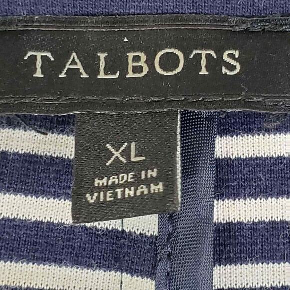 Talbots Blazer Jacket Size XL Navy Blue White Striped Cotton Stretch Knit - Picture 8 of 10